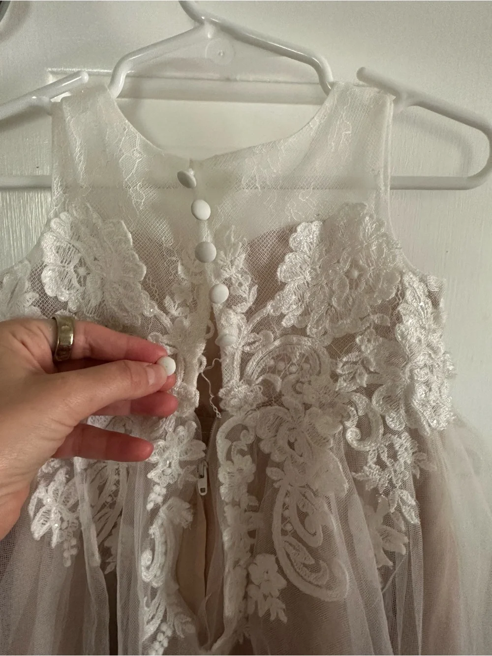 David’s bridal Ivory Lace Tulle Flower Girl Dress - Picture 6 of 9